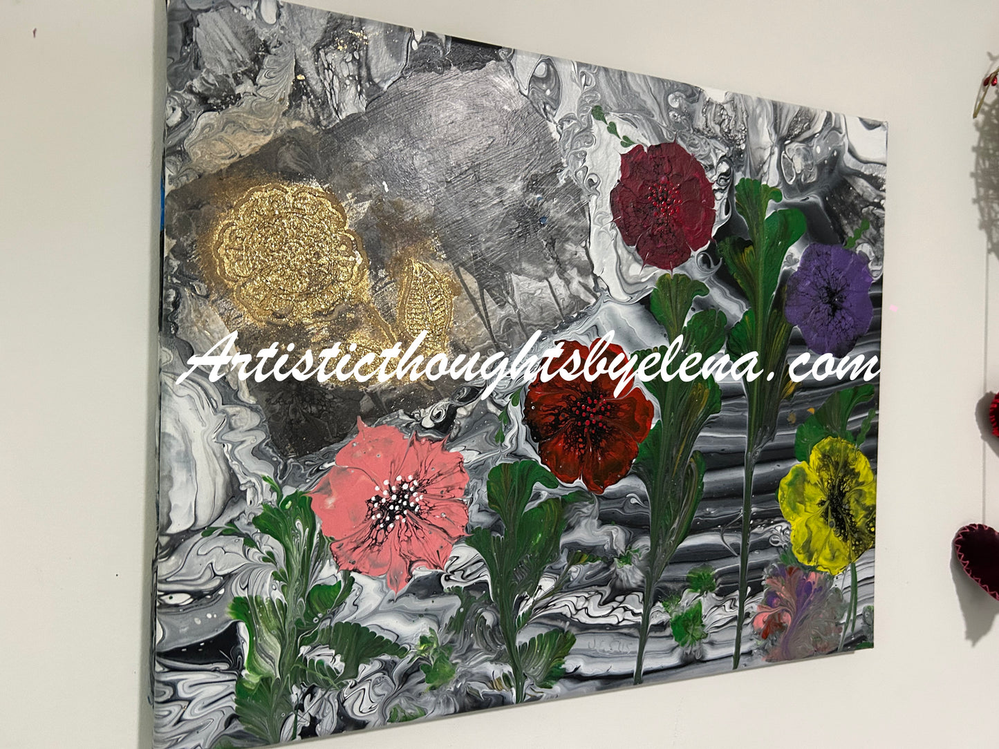 Monochrome Golden Flower & Multi Colored Blooms #7 (16X20 In)