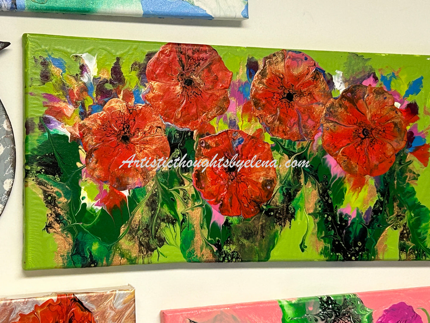 Abstract Red Blossoms in a Row #27 (20X10 In slender)