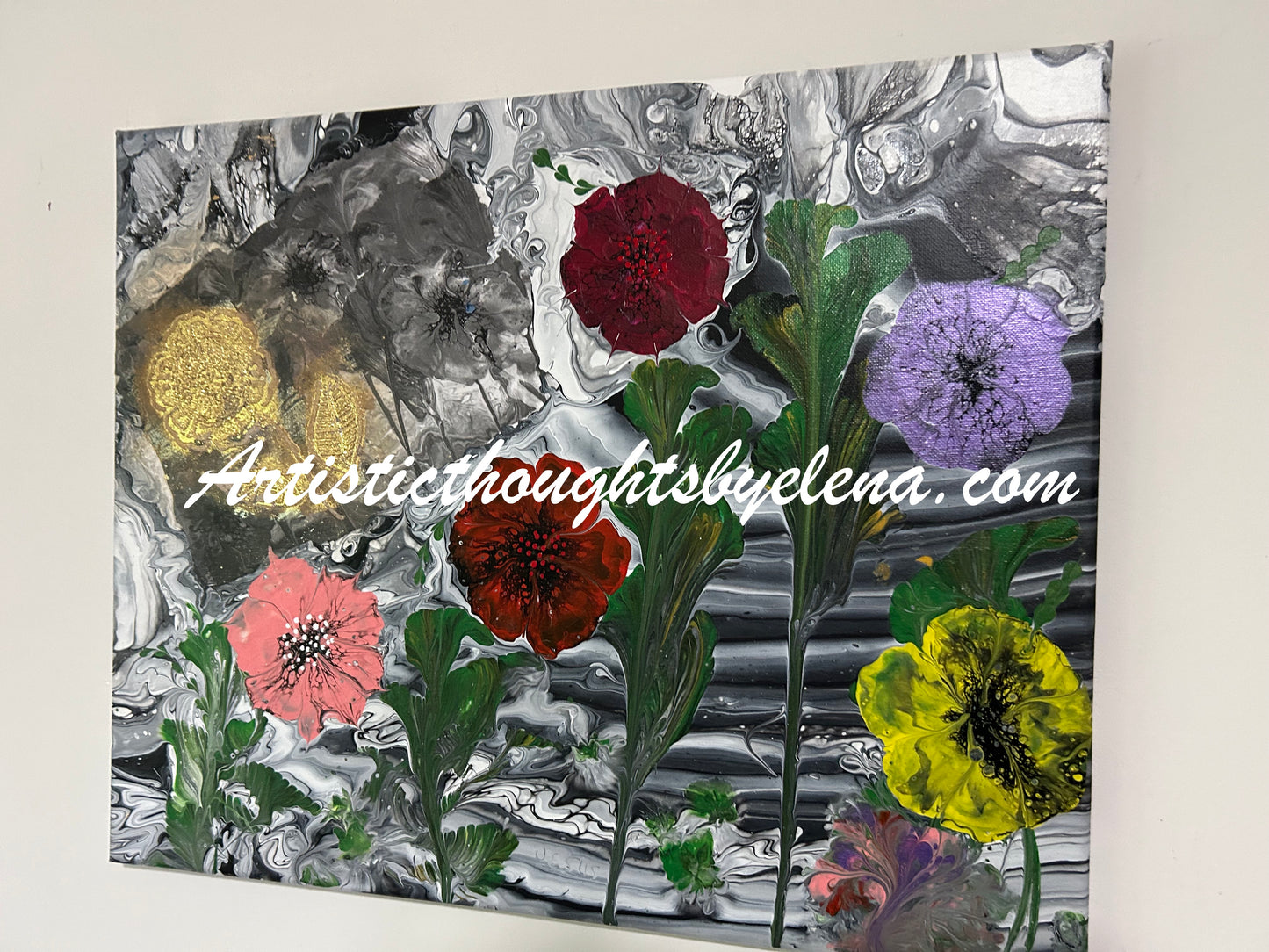 Monochrome Golden Flower & Multi Colored Blooms #7 (16X20 In)