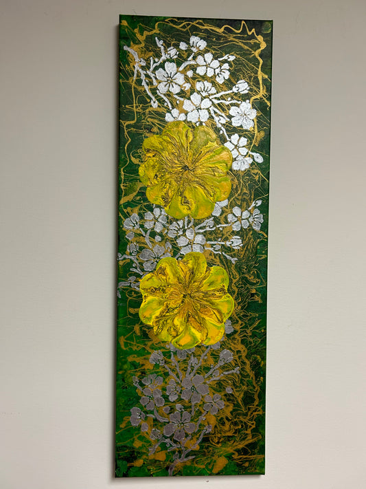 Silver & Gold Double Yellow Blooms. #111 (10X30in Slender)