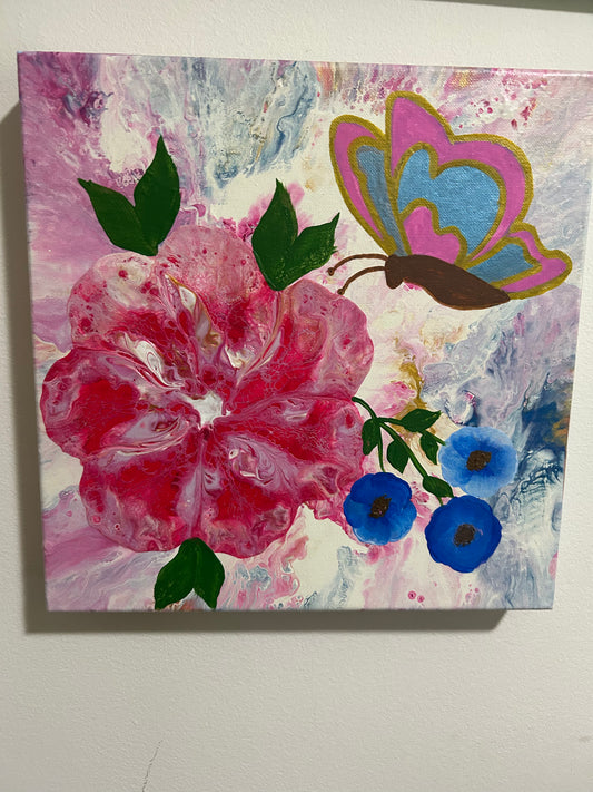 Butterfly In The Pink Bloom #138 (12X12 Deep sided gallery canvas)