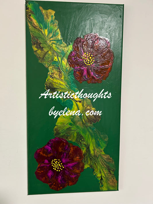 Evergreen Burgundy and Pink Blooms #5 (12X24 Inches)