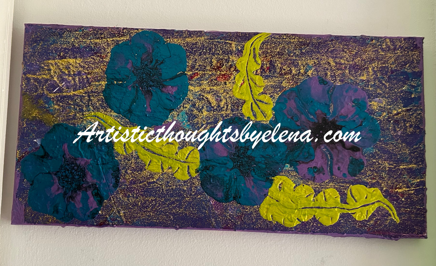 Glittered Purple Haze With Turquoise Blooms #12 (10X20 inches)