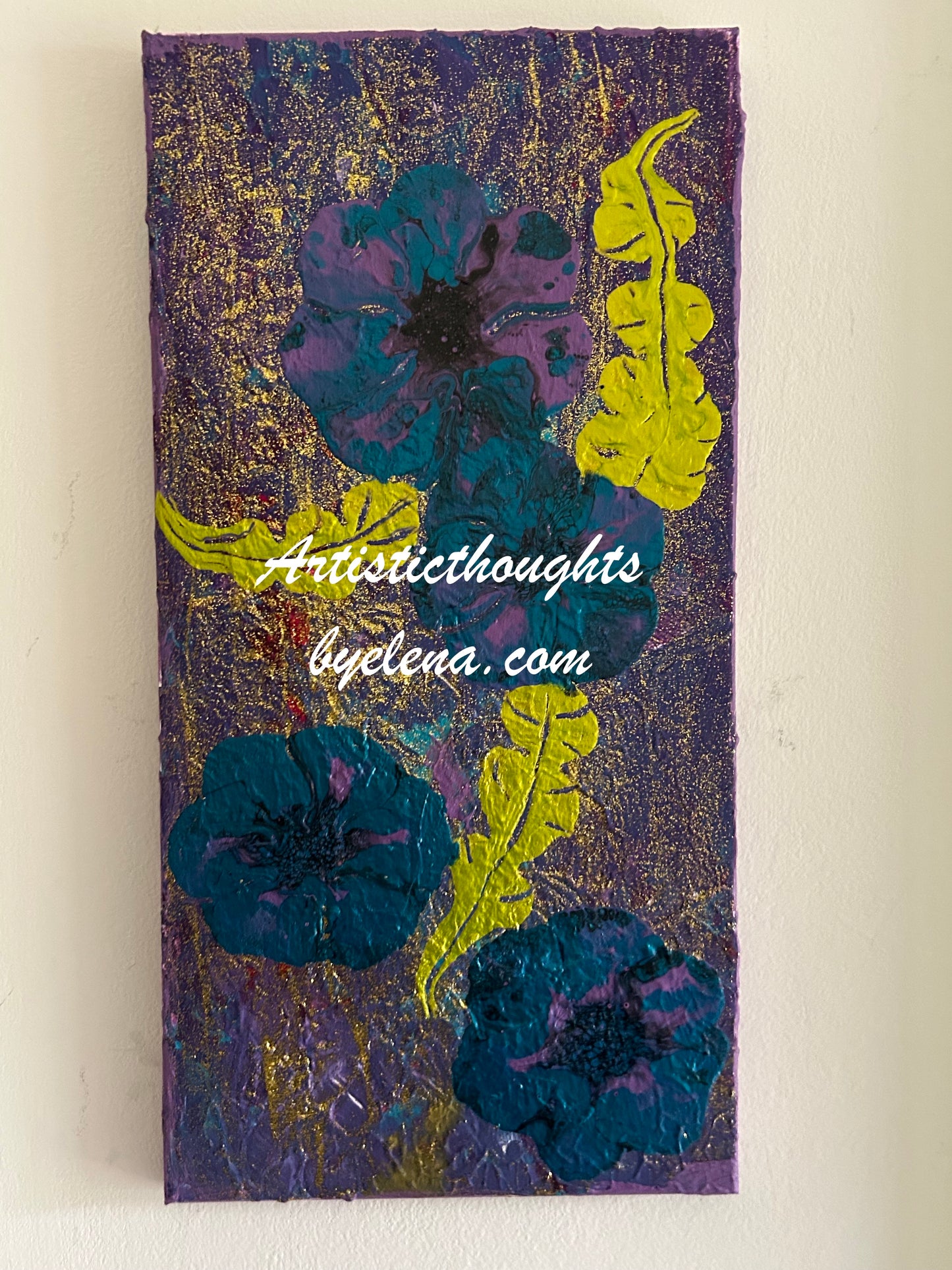 Glittered Purple Haze With Turquoise Blooms #12 (10X20 inches)