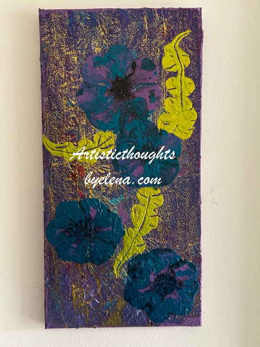 Glittered Purple Haze With Turquoise Blooms #12 (10X20 inches)