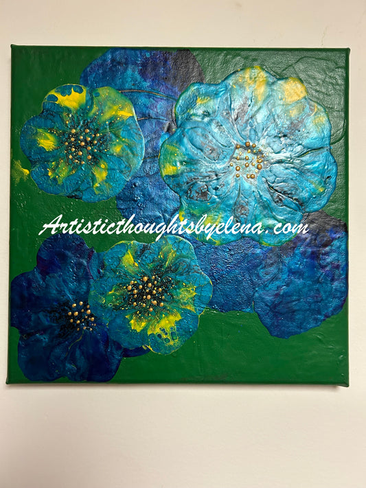 Refurbished Turquoise Blooms #68 (12X12in)