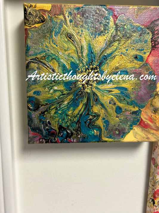 Stunning Turquoise and Gold Bloom #30 (6X6 in) Artwork