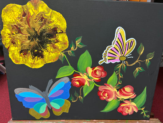 An Introduction My First Painted Brush Stroke Rose #139 16X20 Black Canvas