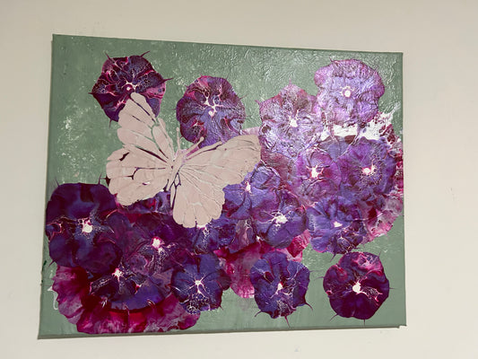 Pink Butterfly Purple Blooms #90 (16X20in)