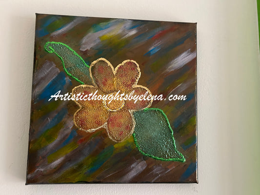 The Dew Bubbled Golden Flower With Texture #8 (12X12 Inches)